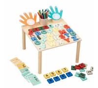 Chosertory Children Learning Board Wooden Busy Table Learning Board Activity Table Educational Toy With Number Tiles Alphabet Pieces Writing Space Suitable for classrooms nurseries playrooms