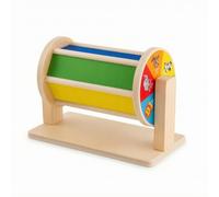 Chosertory Children Sensory Drum Educational Toy Rotating Cylinder Wooden Frame Textile Panels Animal Illustration Ends Grasp Roll Investigate Activity Suitable