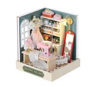 Chosertory DIY Miniature House Kit With Powered Lighting And Transparent Dust Cover Wooden Dollhouse Model With Built In Furnishings Craft Activity For Adults Collectible Home Decor Display, Style A