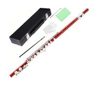 Chosertory Flute 16 Key Instrument Cupronickel Offset Closed Hole Ergonomic Embouchure Suitable for Music Learner Adult Live Performance, Red