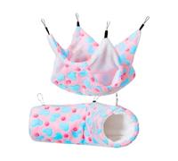 Chosertory Hamster Hammock Set Guinea Pig Rat Hammock Bunkbed Hanging Tunnel Ferret Cage Bed Soft Fleece Material Suitable for Small Living, Pink