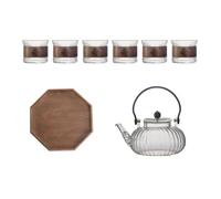 Chosertory Heat Resistant Teapot Glass Teapot Tea Kettle Tea Pot with Borosilicate Construction Spout Curved Handle and Tray Suitable for Service Hosting Guests, High-end, 1 Pot, 6 Cups, 1 Tray