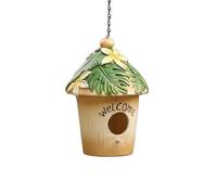 Chosertory Resin Birdhouse With Exotic Roof Welcome Inscription Hanging Bird Shelter Hand Painted Tropical Flowers Weather Resistant Resin Suitable for Balcony Patio Backyard