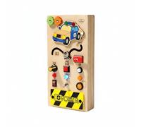 Chosertory Simulated Steering Panel Fir Wood Sensory Busy Board Car Dashboard Toy with Interactive Features Improves Motor Skills Suitable for Children, Police Car Thief Circuit Board