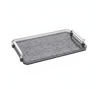Chosertory Transparent Serving Tray Rectangular Vanity Platter Organizer Decorative Tray with Easy To Move Handles for Organizing Cosmetics Jewelry Suitable for Office Home Decor, Smoke Gray, L