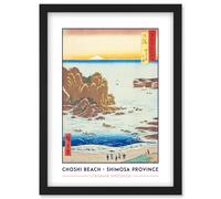 Choshi Beach, Toura Shimosa Province Utagawa Hiroshige Japan Woodblock Classic Collection Artwork Framed Wall Art Print A4 Artery8 Black One Size