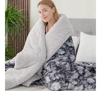 CHOSHOME Blanket Sherpa Fleece Tie-dye Dark Grey Throw Blanket for Bed Warm Blankets Winter Thick Fuzzy Blanket Soft Large Blankets Soft Fluffy Warm Bedspread 220X240CM for Gift