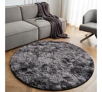 CHOSHOME Round Fluffy Rug - Large Bedroom & Living Room Decor - Non Slip, Washable, Soft Carpet Shaggy Area Rug for Kids Room - Black/Grey 120CM