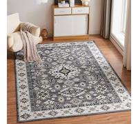 CHOSHOME Washable Grey Boho Vintage Area Rug - 80x150CM, Soft Short Pile, Anti-Slip, Classic Living Room Rug