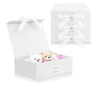 Chostky 4Pcs Gift Box with Lids, 23×17×7cm Magnetic Closure Folding Gift Boxes, Bridesmaid Proposal Box with Ribbons for Christmas Mother’s Day Father’s Day Graduations Weddings Birthdays (M- White)