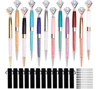 Chostky Crystal Diamond Retractable Metal Rhinestone Pen Set with 12 Black Ink Refills and Drawstring Bags for School and Office Supplies, Wedding Gift