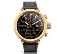 chotovelli Big Pilot Chronograph Men's Watch, 50mm Rose Gold Case, Black Dial, Italian Leather Strap, 747.14