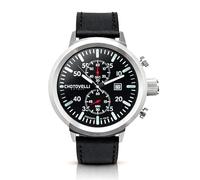 chotovelli Big Pilot Chronograph Men's Watch, 50mm Stainless Steel Case, Black Dial with Luminous Numerals, Leather Strap, Sapphire Glass, 747.11