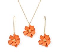 Chotsian Boho Daisy Flower Jewelry Set for Women 3D Flower Petal Necklace and Dangle Earrings Matte Gold Tone Statement Jewelry for Wedding Party, One Size, Metal, No Gemstone