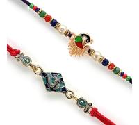 CHOTTEY LAL AND SONS Rakshabandhan Designer Thread Rakhi with Roli Chawal and Card Combo | Traditional Rakhi For Brothers and Sisters, One Size, THREAD, PEARL, BEADS, no gemstone