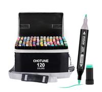 CHOTUNE Alcohol Markers 120 Colors, Twin Tip Fine & Brush Tip, Marker Set for Drawing Coloring Sketching Manga, with Storage Base & Carying Case, 1 Second Quick Drying