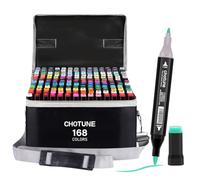 CHOTUNE Alcohol Markers 168 Colors, Twin Tip Fine & Brush Tip, Marker Set for Drawing Coloring Sketching Manga, with Storage Base & Carying Case, 1 Second Quick Drying