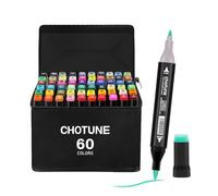 CHOTUNE Alcohol Markers 60 Colors, Twin Tip Fine & Brush Tip, Marker Set for Drawing Coloring Sketching Manga, with Storage Base & Carying Case, 1 Second Quick Drying