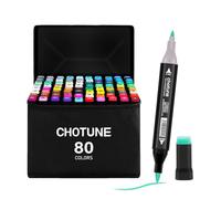 CHOTUNE Alcohol Markers 80 Colors, Twin Tip Fine & Brush Tip, Marker Set for Drawing Coloring Sketching Manga, with Storage Base & Carying Case, 1 Second Quick Drying
