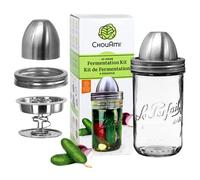 ChouAmi Stainless Steel Fermentation Kit w/Airlock & Weight for Easy Small-Batch Fermenting of Sauerkraut, Kimchi, Pickles ++ Use w/ 1L Le Parfait Wide Mouth Glass Mason Jar & Lid INCLUDED (Kit-1L)