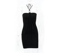 CHOUBAGUAI Goth Dark Y2k Punk Patchwork Partywear Mini Dresses Gothic Ruched Backless Sexy Tube Dress Women Halter Fashion Club Outfit -black-S