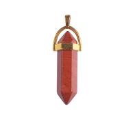 CHOUBAGUAI Natural Stone Gemstone Pointed Hexagonal Pendant Layered Crystal Moon Necklace Gold Metal Chain Choker Jewelry for women Girl-Red Jasper