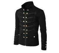 CHOUBAGUAI Steampunk Men Gothic Clothing Military Jackets Medieval Vintage Jacket Stand Collar Rock Frock Coat Men's Retro Punk Coat-Black-XXL