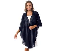CHOUBAGUAI Women Wedding Bolero Tops Shawl Ladies Elegant Asymmetrical Hem Chiffon Shrug Evening Cape-Navy Blue,One Size