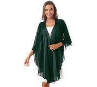 CHOUBAGUAI Women Wedding Bolero Tops Shawl Ladies Elegant Asymmetrical Hem Chiffon Shrug Evening Cape-Dark Green,One Size