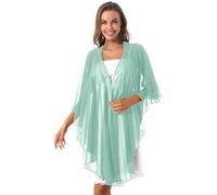 CHOUBAGUAI Women Wedding Bolero Tops Shawl Ladies Elegant Asymmetrical Hem Chiffon Shrug Evening Cape-Mint Green,One Size