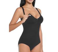 ChouChouter Tummy Control Nursing Bodysuit, Seamless Breastfeeding Body Shaper, Postpartum Sculpting Snatched Waist Bodysuit, Black, Small