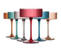 Chouggo Art Deco Colored Vintage Coupe Glasses, 9Oz Ribbed Crystal Hand Blown Martini & Cocktail Glasses, Perfect for Dessert, Manhattan, Cosmopolitan, Gimlet, Pisco Sour