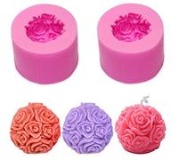 Chougui 2 Pack Rose Ball Candle Mould Soap Mould - Flower Silicone Mould for DIY Candle Making, Handmade Mini Soap, Lotion Bar, Fondant, Cake Decorating, Polymer Clay Etc