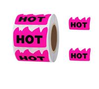 CHOULULUED 600pcs Rave Hot Stickers 2 x 1-1/5 Inch Fluorescent Red Hot Flame Fire Shaped Stickers Marking Popular Items for Restaurant Supermarkets Stores Shops (Pink)
