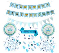 Choupauling Baby Shower Decorations for Baby Boy - Baby Shower It's A Boy Banner, Mummy to Be Shoulder Sash, Foil Balloons, Glitter Confetti, Triangle Flag for Gender Reveal Party