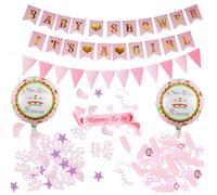 Choupauling Baby Shower Decorations for Baby Girl - Baby Shower It's A Girl Banner, Mummy to Be Shoulder Sash, Foil Balloons, Glitter Confetti, Triangle Flag for Gender Reveal Party