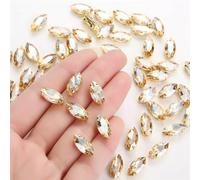 Choupee Navette Sew on Rhinestone 50pcs Horse Eyes Sew on Claw Rhinestone 7x15mm Rhinestones Sew on in Gold Color Prong Setting for Dresses, Clothes, Bags, Shoes