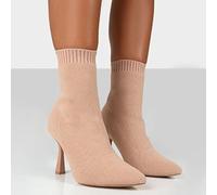 CHOUX Women Boots High Heels Pointed Toe Long Over the Knee Boots Knitting Strenth Winter Boot Big Size 43 Dress Shoes-beige 1,8