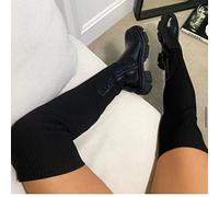 CHOUX Women Long Boots Stretch Knitting Sock Shoes Over The Knee Boots Thick Heels Zipper Platform Female High Boots-black long,9