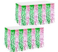 Chovbe 2 Pack Tinsel Table Skirt - 275 x 75 cm Pink & Green Table Skirt for Witch Princess, Halloween, Birthday, Themed Party Decorations (Rectangular & Round Tables)