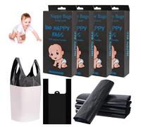Chovbe 400 Pack Disposable Nappy Bags, Nappy Sacks Scented with Easy-Tie Handles, Durable and Leak-proof, Disposal Bags for Baby, Pets, and Travel (Black)