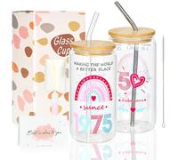 Chovbe 50th Birthday Gifts for Women, 1975 Fabulous Glass Cups with Lids and Straws, Iced Coffee Glass, Thoughtful Presents for Women Best Friend Sister Gift