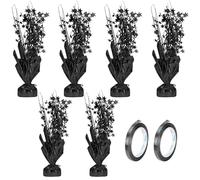 Chovbe 6 Pack Black Foil Spray Party Centrepiece with Ribbons - Metallic Table Decorations for Birthday, Halloween, Anniversary - Black Star Spray Centre Pieces for Tables, Balloon Weight for Parties