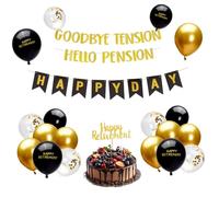 Chovbe Retirement Party Decorations Black and Gold - Goodbye Tension Hello Pension Banner, Happy Retirement Cake Topper, Balloons Set - Party Supplies for Men and Women Farewell Events