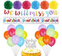 Chovbe Sorry Your Leaving Decorations We Will Miss You Banner - Good Luck Balloons, Hanging Paper Pompoms, Cake Topper - Retirement, Farewell, Graduation, Leaving Party Decorations for Colleagues