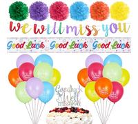 Chovbe Sorry Your Leaving Decorations We Will Miss You Banner - Good Luck Balloons, Paper Pom Poms, Cake Topper - Retirement, Farewell, Leaving Party Decorations for Colleagues