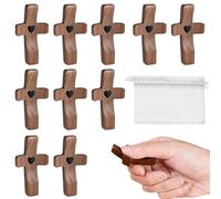 Chovize 10 Pcs Wooden Cross Set, Small Pocket Crosses with 10 Organza Bags, Handheld Protection Cross for Daily Prayers, Baptism Communion Encouragement Gifts for Adults Kids