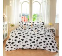 chovy Faux Fur Tie-dyed Cow Print Black White Comforter Sets Queen - 3PC Bed Set Ultra Soft Plush Flannel Velvet Fluffy Fuzzy Bedding（Comforter x 1 Pillowcases x 2）