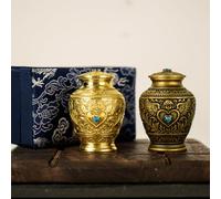 CHOVY Premium Solid Brass Memorial Urn - Angel & Baroque Relief Design with Sapphire Inlay, Luxury Keepsake for Ashes of Pets or Loved Ones (Polishing)