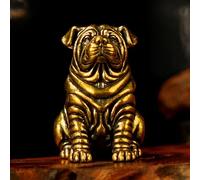 CHOVY Solid Brass Shar Pei Dog Sculpture Handcrafted Sitting Dog Figurine 100% Pure Brass, Vintage Retro Desk Decor, Unique Collectible Art & Oddity for Home Office Display & Gift